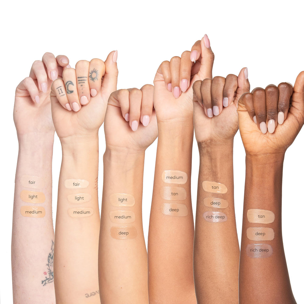 Colorescience Face Shield Flex SPF 50 shade-range image shows versatile undertones