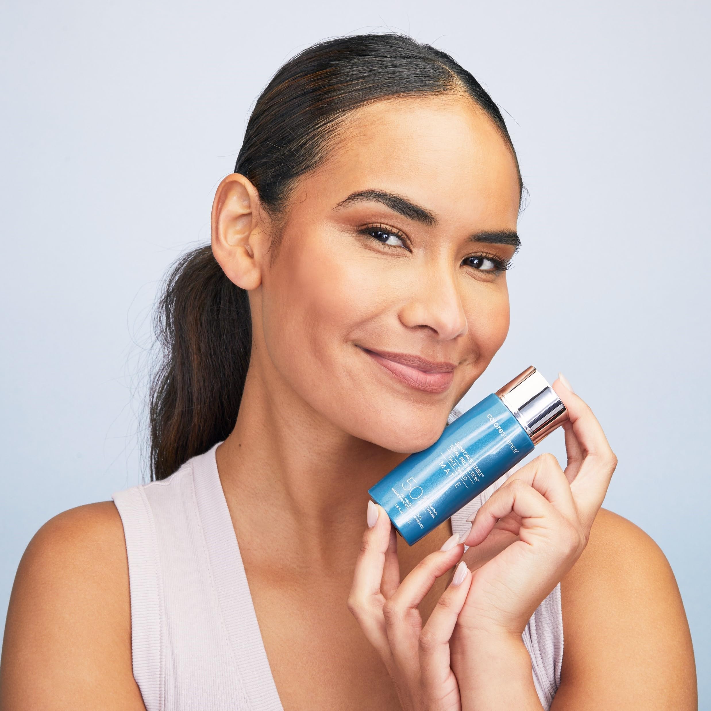 Colorescience Face Shield applied-on-skin demonstrates non-greasy, refreshed look
