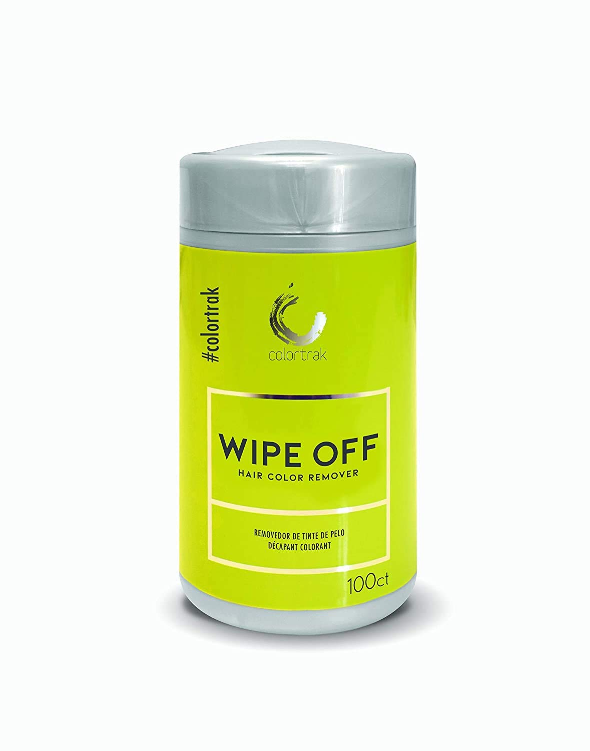 Colortrak Gentle Hair Color Remover Wipes canister close-up for easy instant cleanup