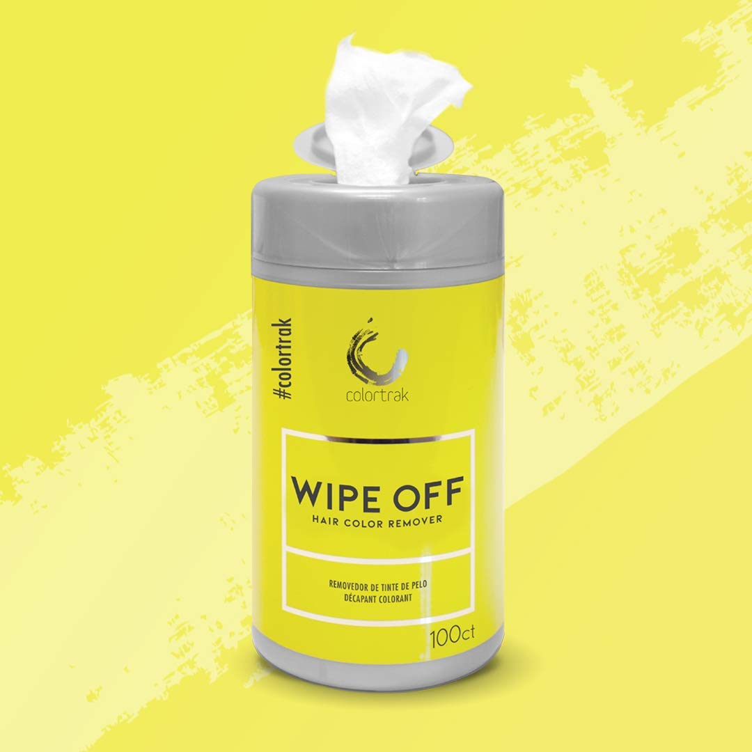 Colortrak remover wipes lifting color stains from skin after processing