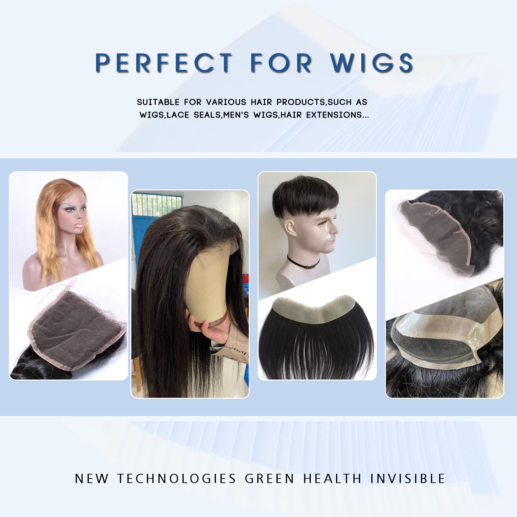 Coloryoung blue tape strip applied to lace wig for daily wear.