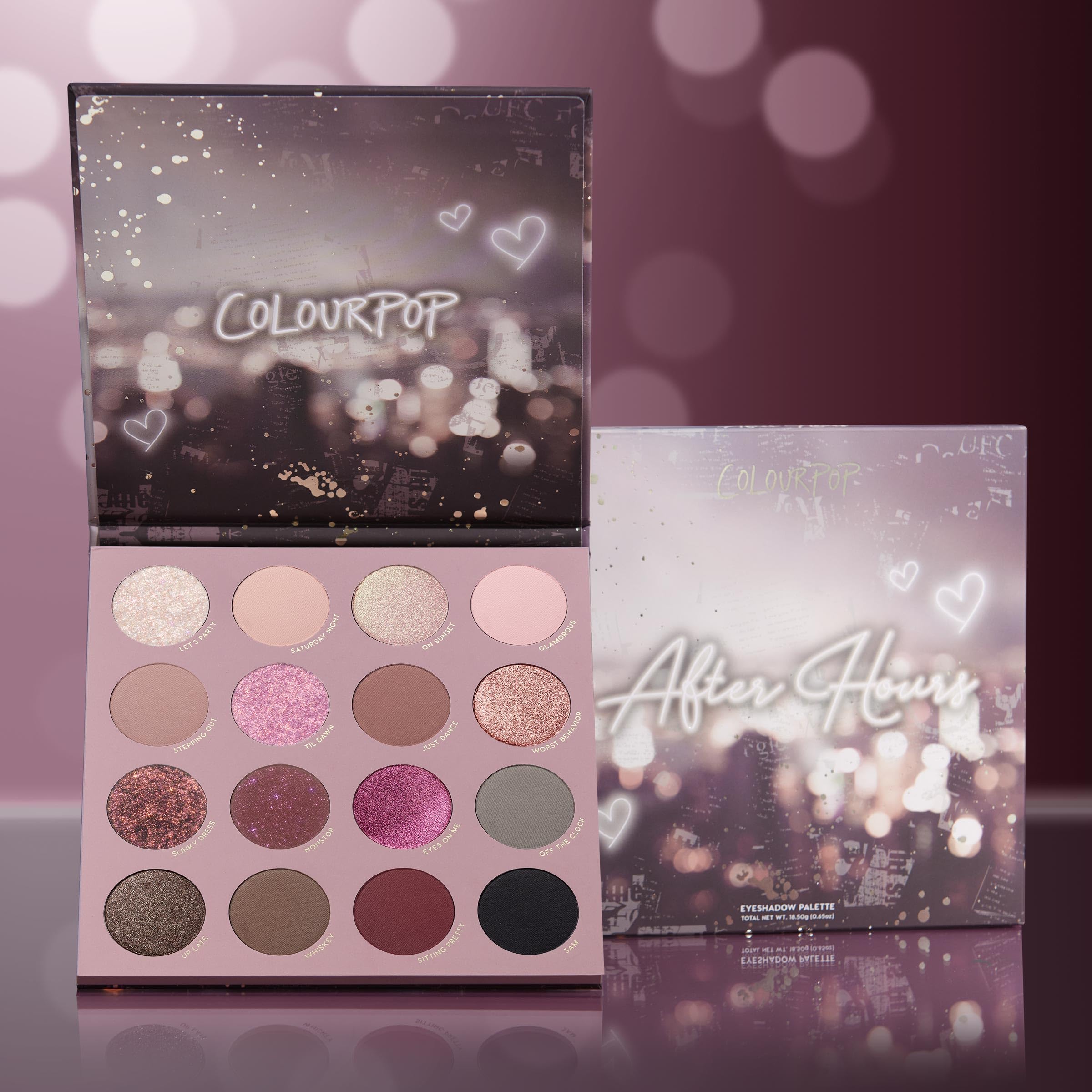 ColourPop After Hours compact open reveals easy-to-navigate palette layout.