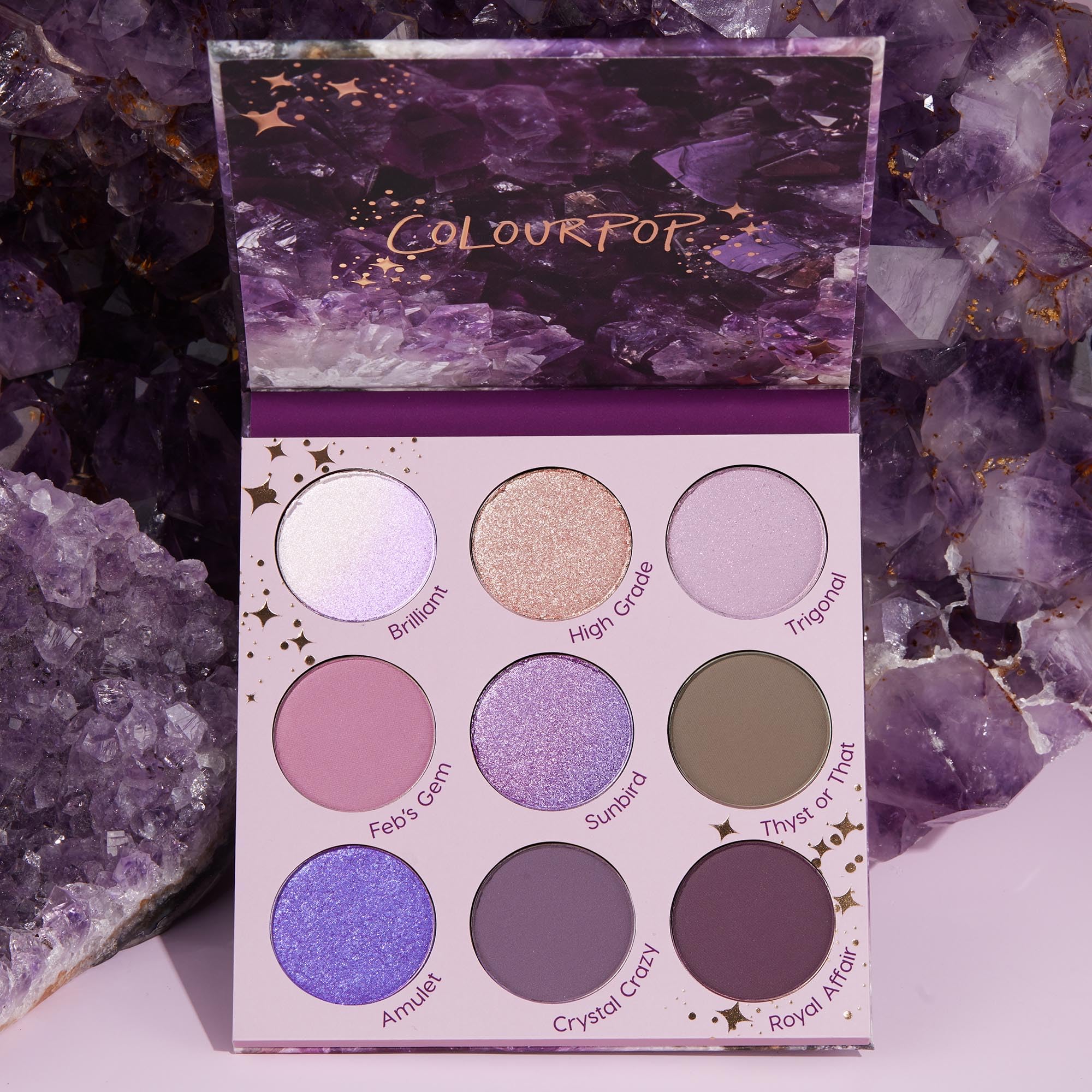 ColourPop All Amethyst Palette: tono lilac a amethyst para transiciones suaves.