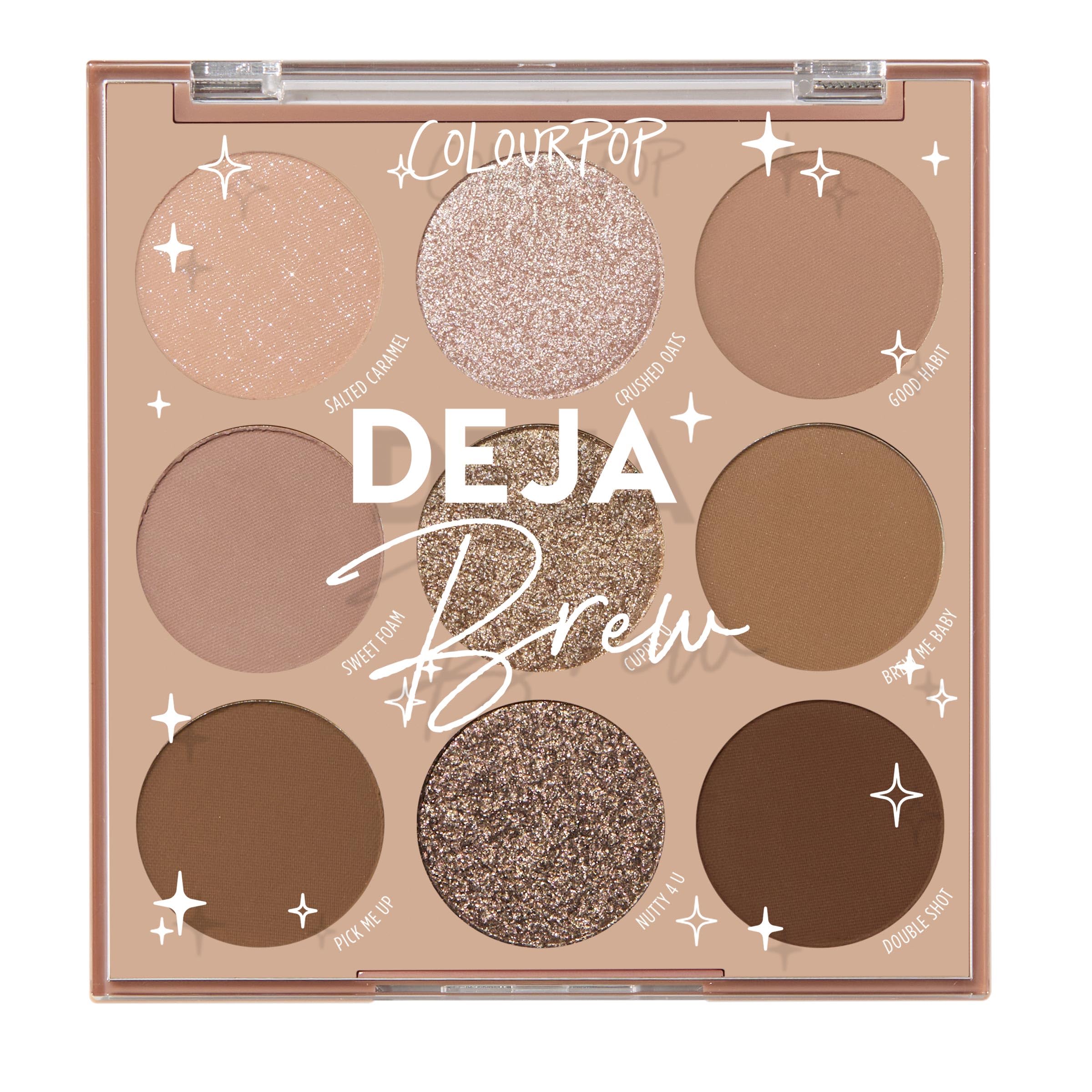 ColourPop Deja Brew paleta de sombras con tonos nude fríos para definición duradera