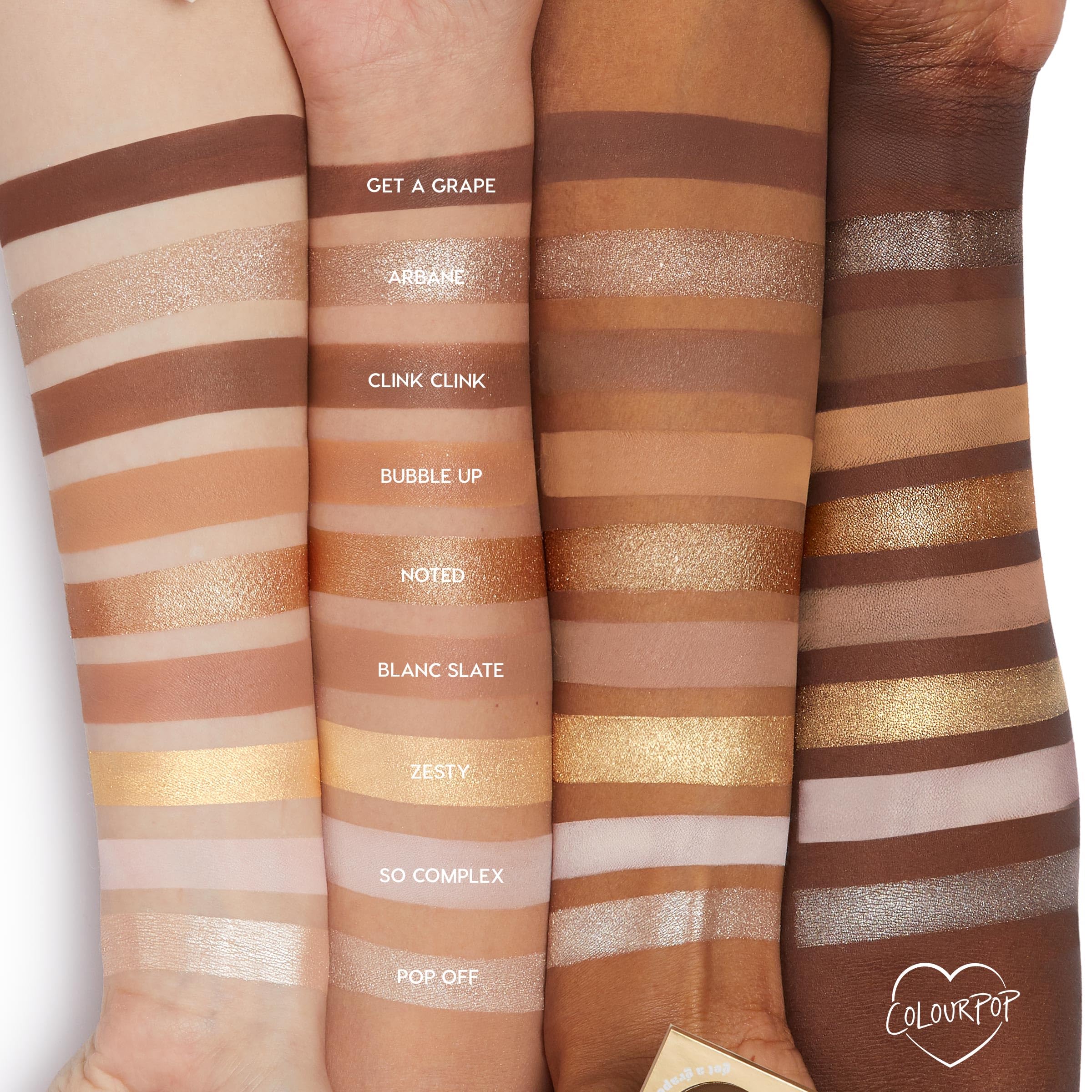 ColourPop Feelin' Bubbly, tonos metálicos suaves con acabado luminoso.