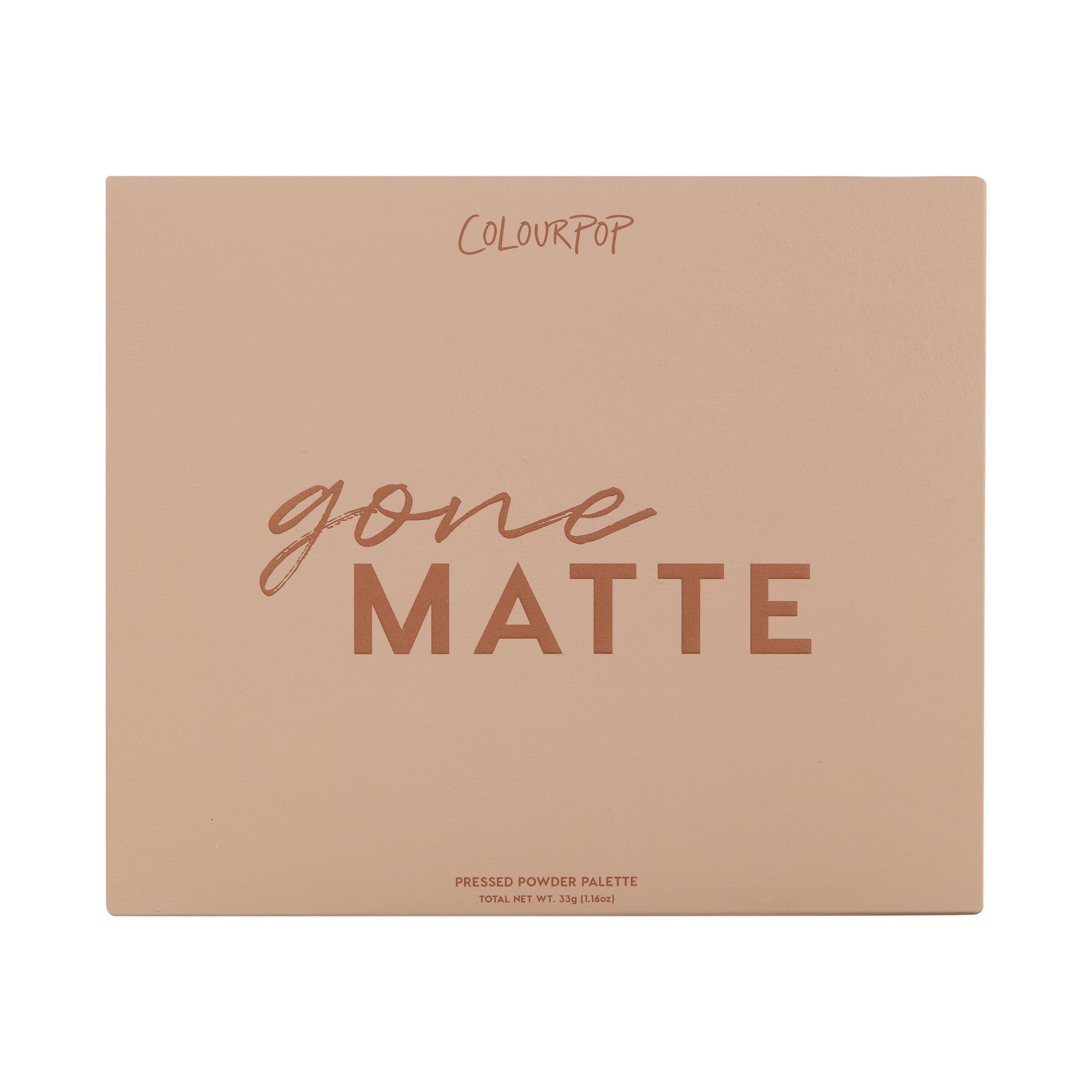 ColourPop Gone Matte palette close-up swatches reveal pigmented, long-lasting finish.