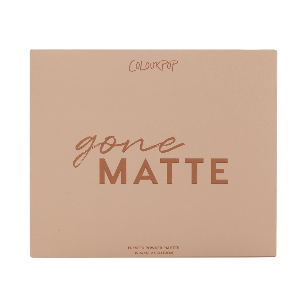 ColourPop Gone Matte palette close-up swatches reveal pigmented, long-lasting finish.