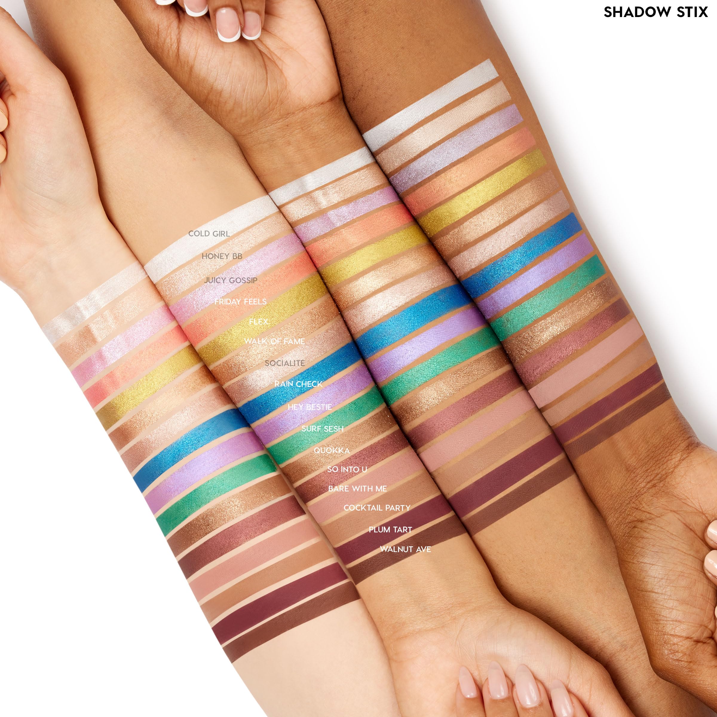 ColourPop Shadow Stix swatch collection showcases ultra-pigmented shades.