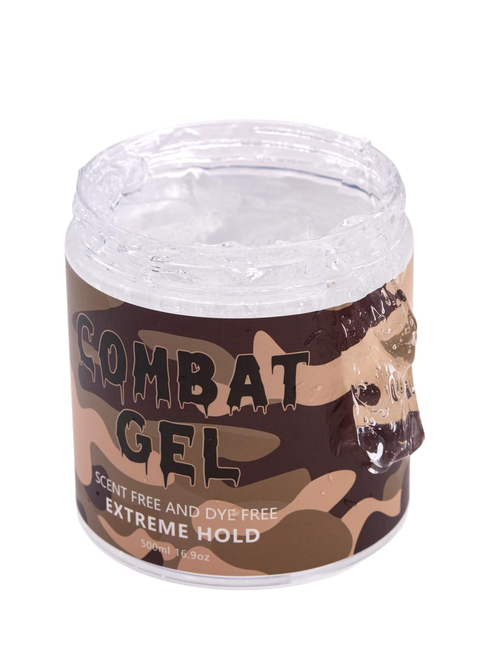 Combat Gel extreme hold bottle shown with unscented, alcohol-free formula for long-lasting style.