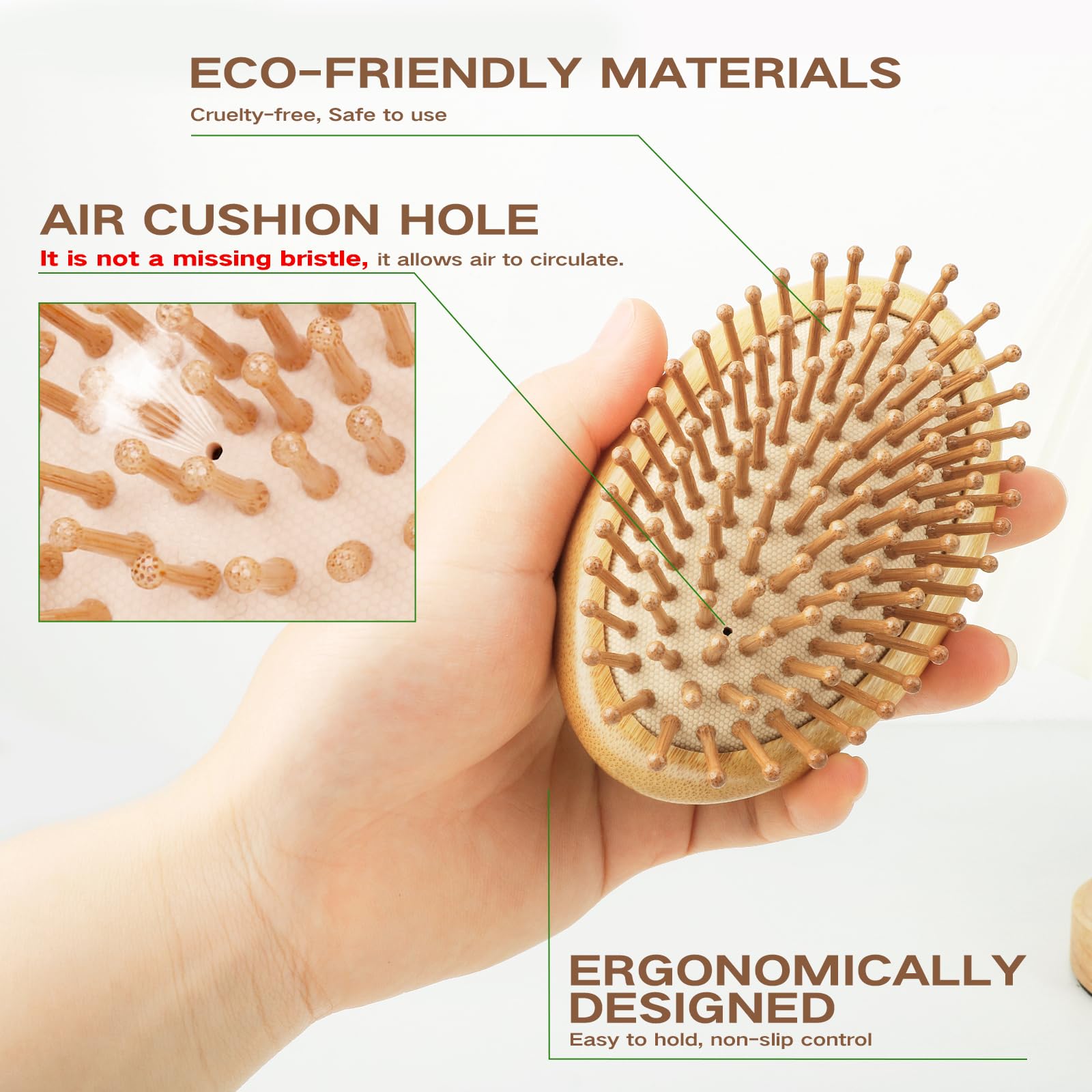 Combetter bamboo brush close-up demonstrating scalp massage action