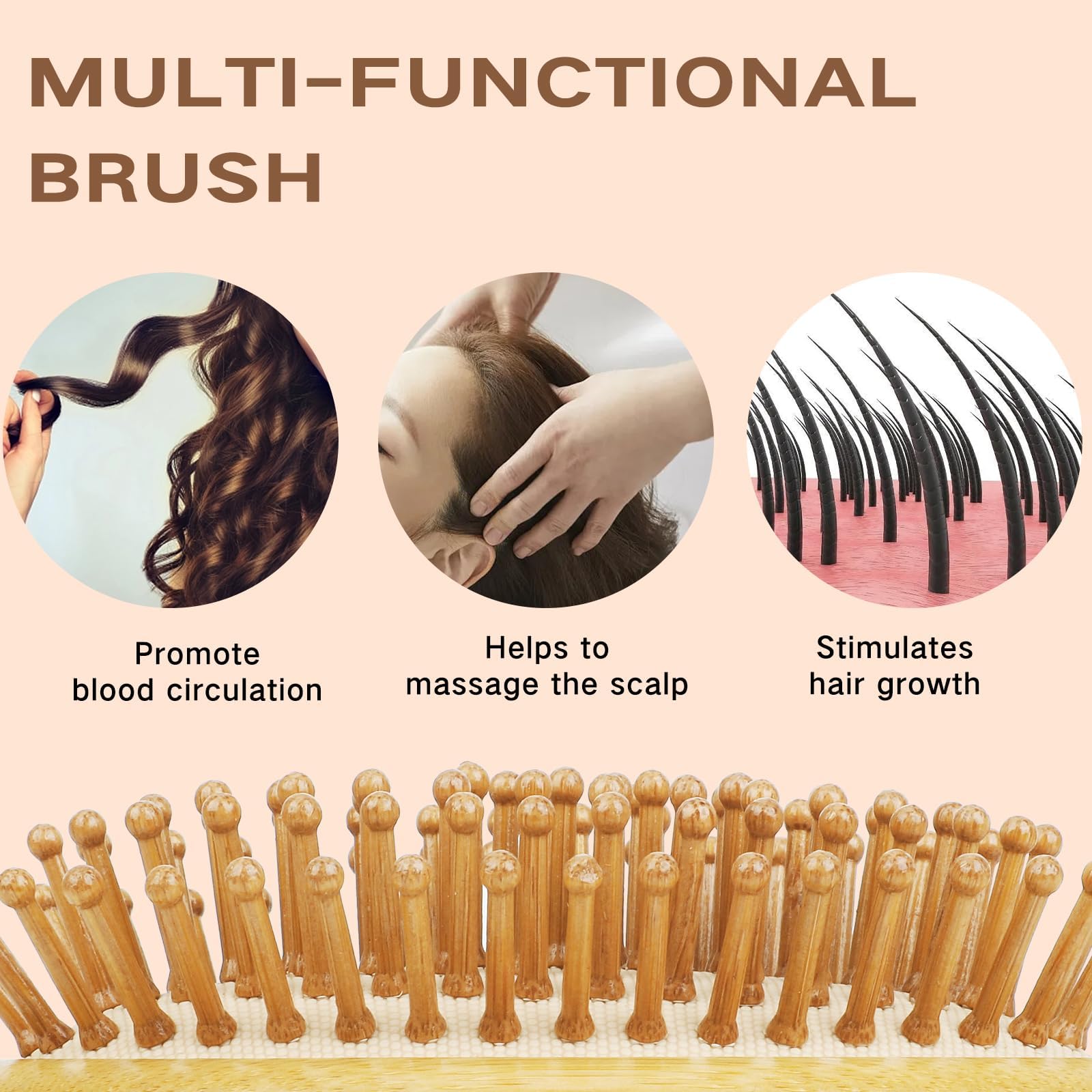 Combetter bamboo brush detangling action on tangled hair without pulling