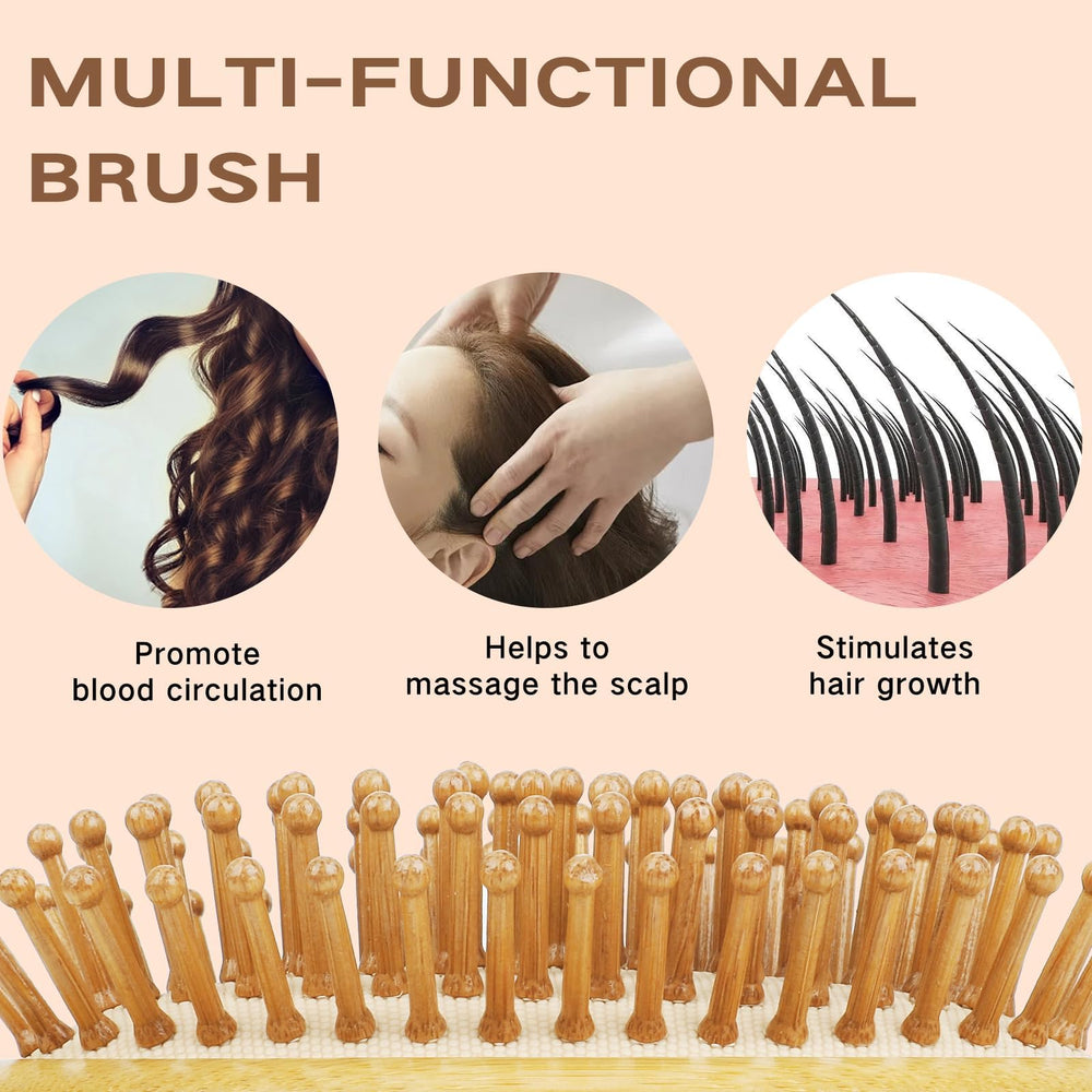 Combetter bamboo brush detangling action on tangled hair without pulling