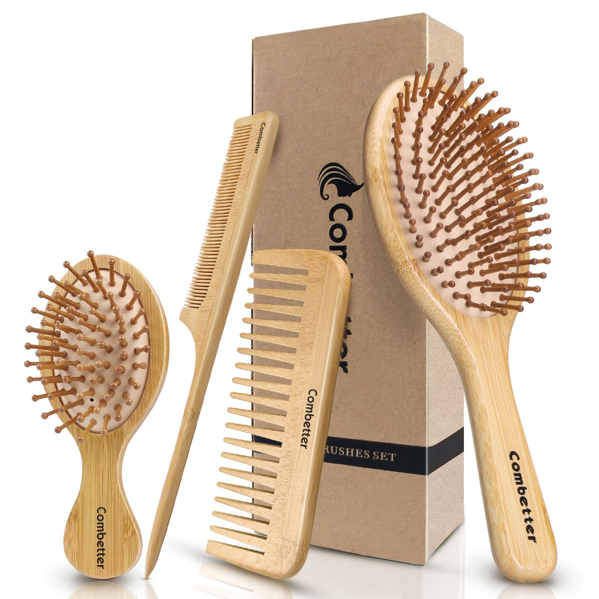 Combetter bamboo hair brush regular size for gentle detangling.