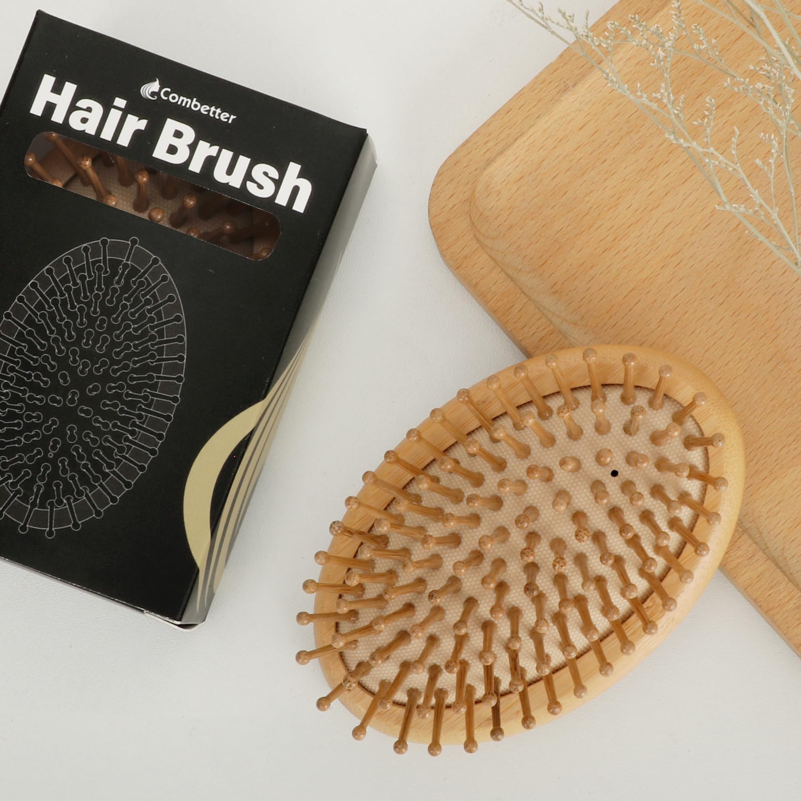 Combetter bamboo brush suitable for wet hair detangling and gentle styling