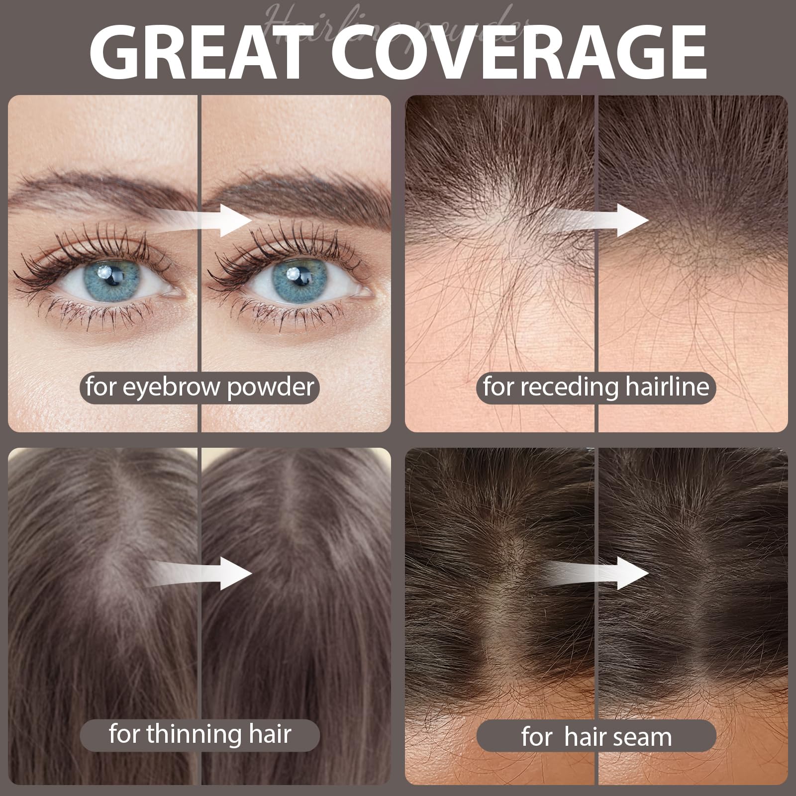 Comdian powder on thinning areas creates fuller appearance with soft blend
