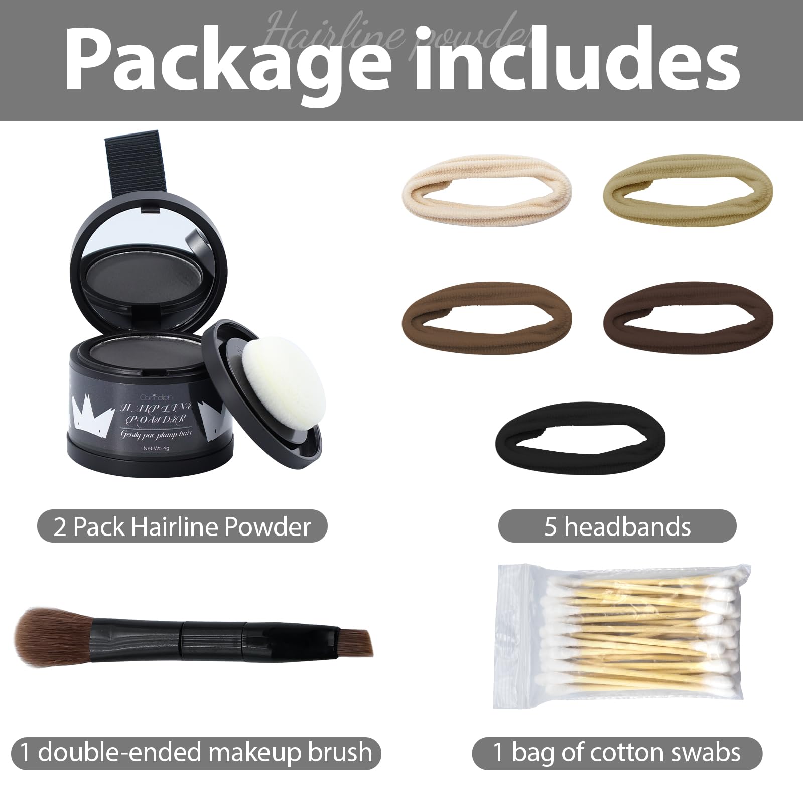Comdian hairline powder rubber bands pack indicating styling accessories.
