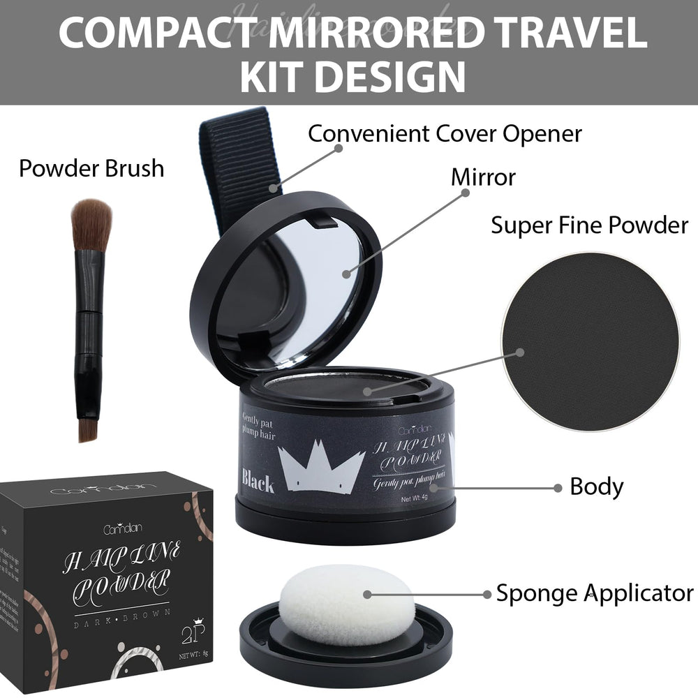 Comdian hairline powder swatch close-up highlighting texture and color match.