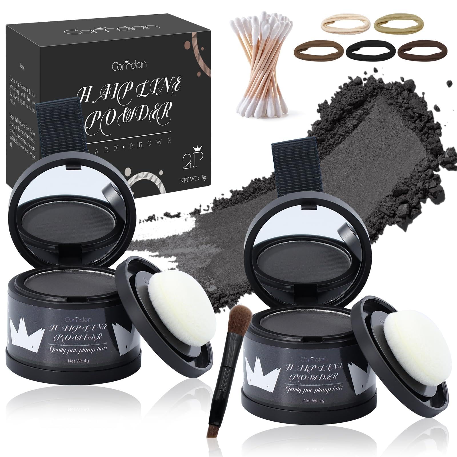 Comdian hairline powder two-pack packaging for convenient on-the-go touch-ups.