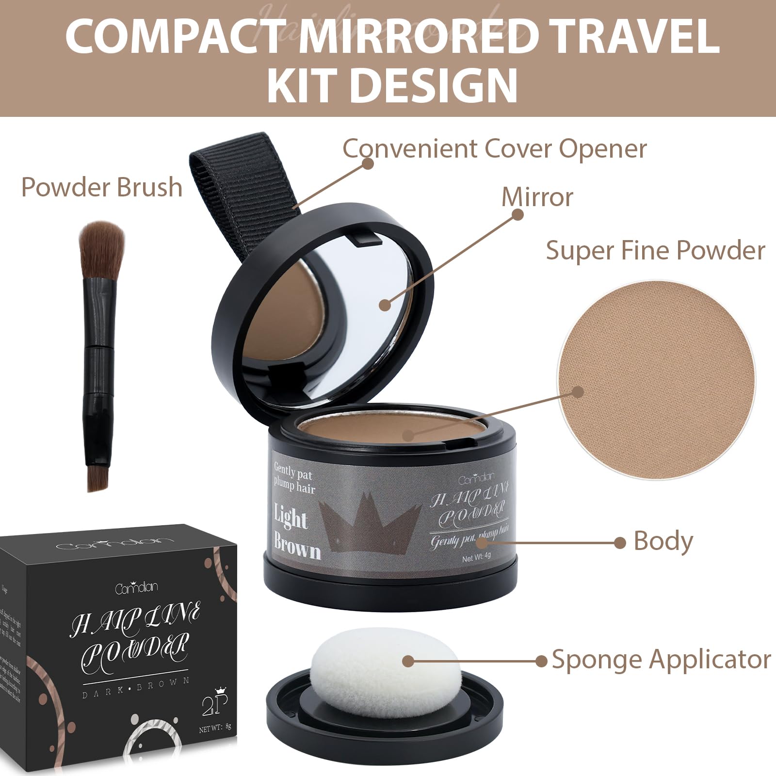 Comdian light brown shade swatch shows natural blend.