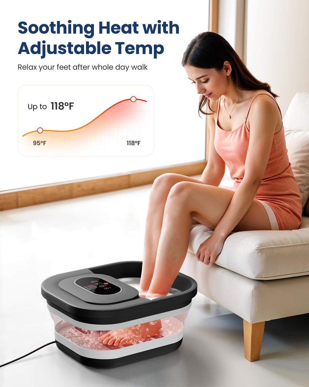 COMFIER foot spa with bubbles and red light for relaxing warmth.