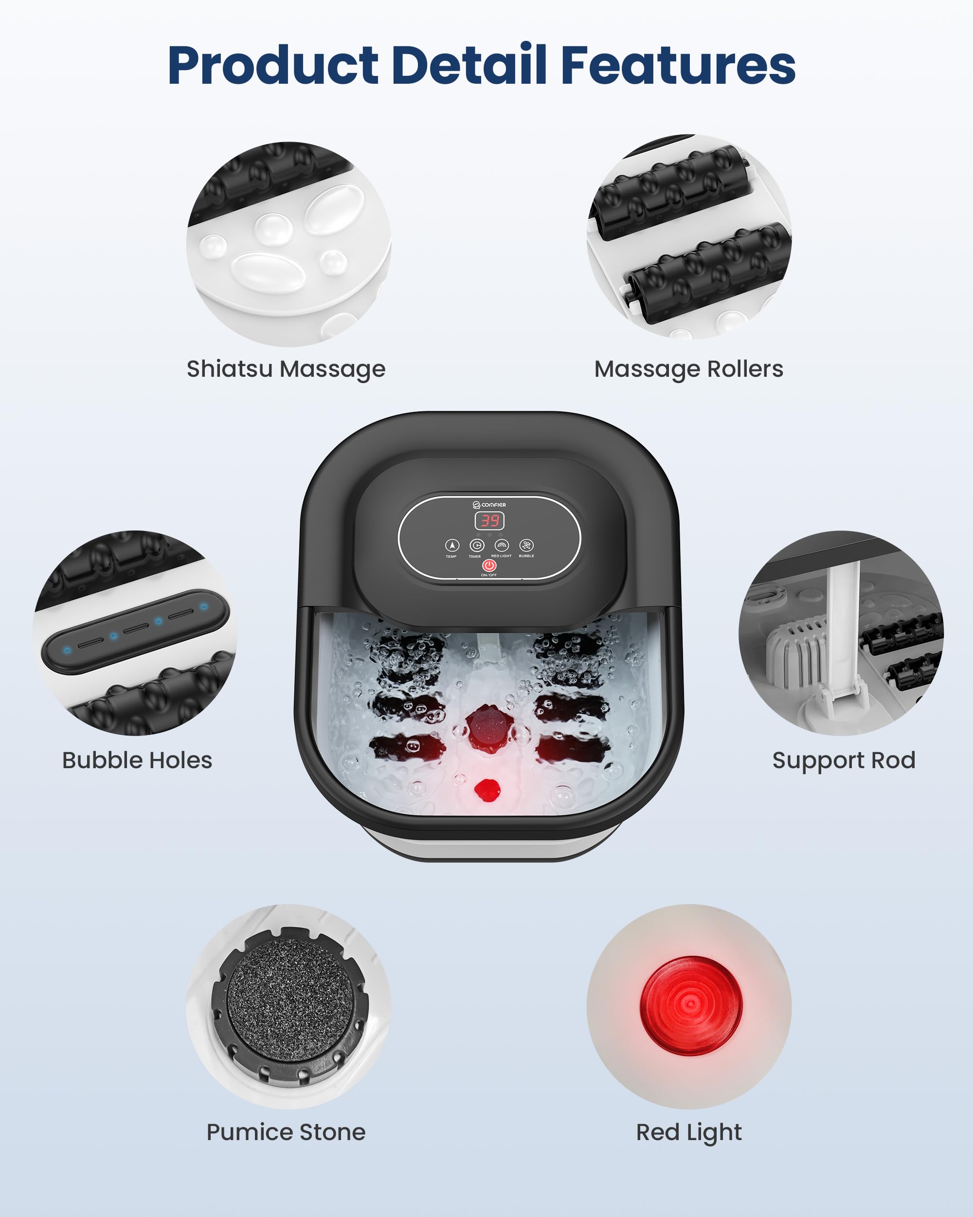 COMFIER foot spa packaging makes a gift-ready option.