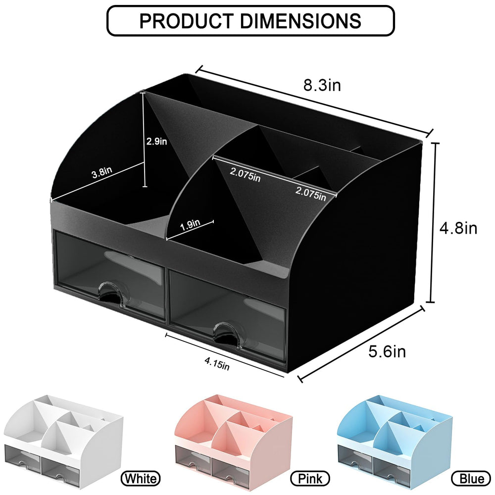 COMFYROOM six-compartment layout with two drawers keeps brushes and lipsticks organized