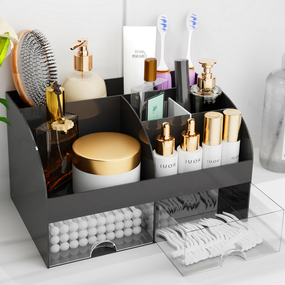 COMFYROOM makeup organizer with drawers in black keeps cosmetics neatly accessible