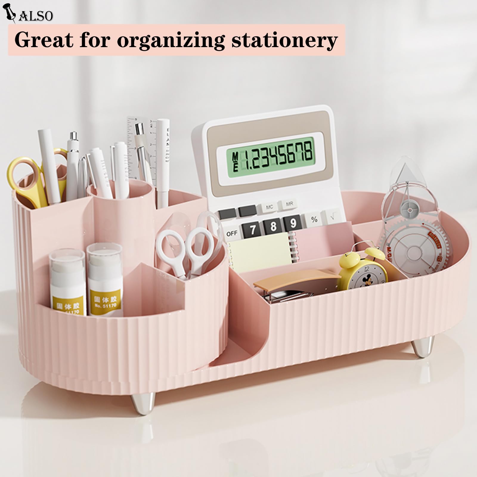 COMFYROOM pink organizer helps keep makeup counter neat and accessible.