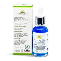 Complete Skin Solutions Copper Peptide Serum dropper shows easy morning application and hydration