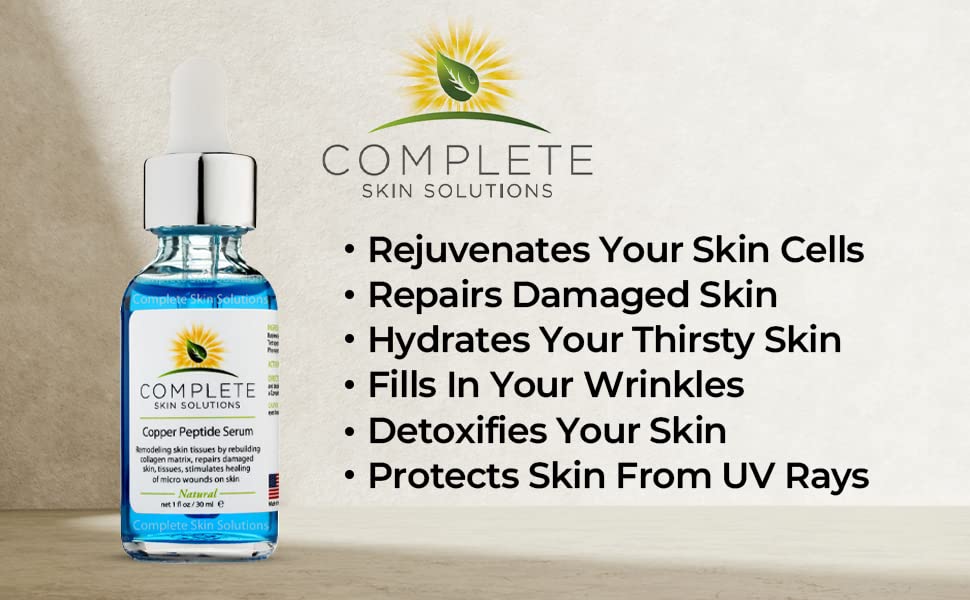Complete Skin Solutions Copper Peptide Serum on nightstand ready for daily routine