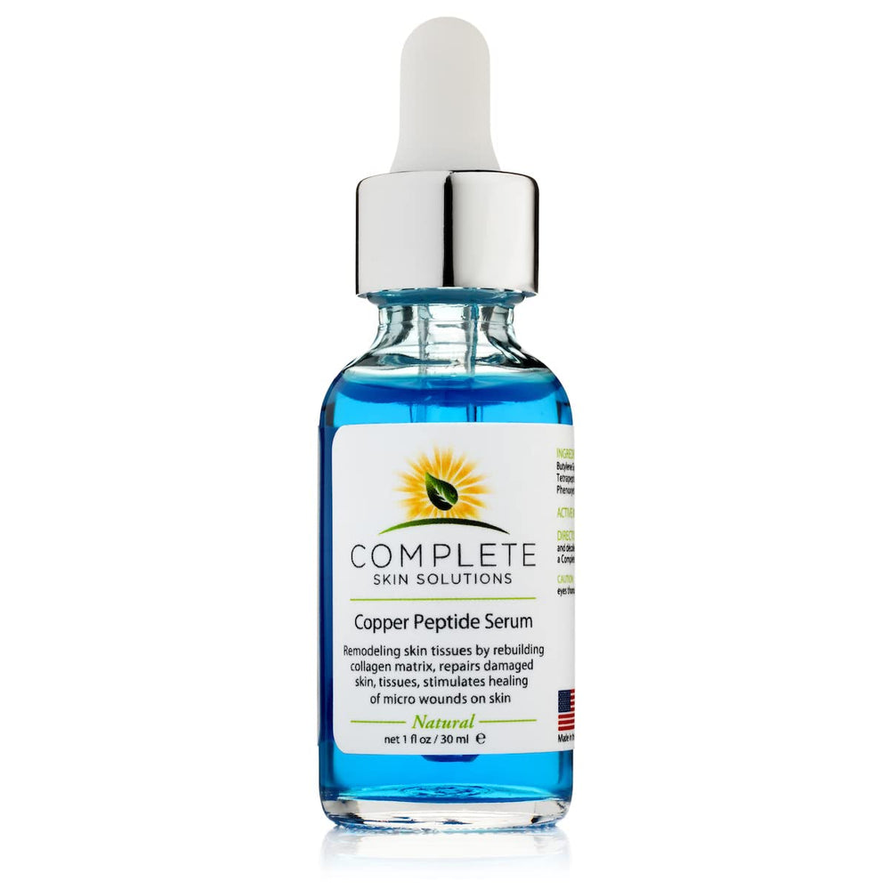 Complete Skin Solutions Copper Peptide Serum packaging emphasizes USA manufacturing