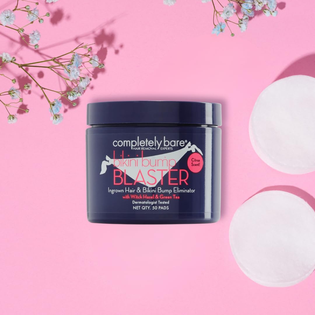 Completely Bare Pre-moistened exfoliating pads for quick bikini skin refresh.
