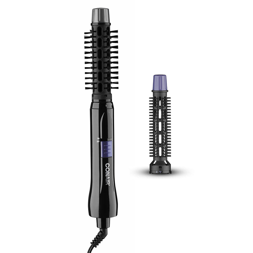 Conair 2-in-1 hot air styling curl brush on vanity for effortless home blowouts.