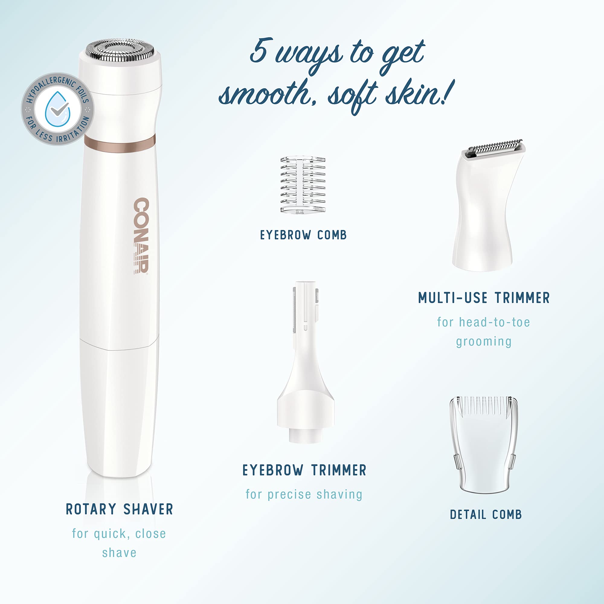 Conair All-In-1 attachments pack enables versatile grooming.
