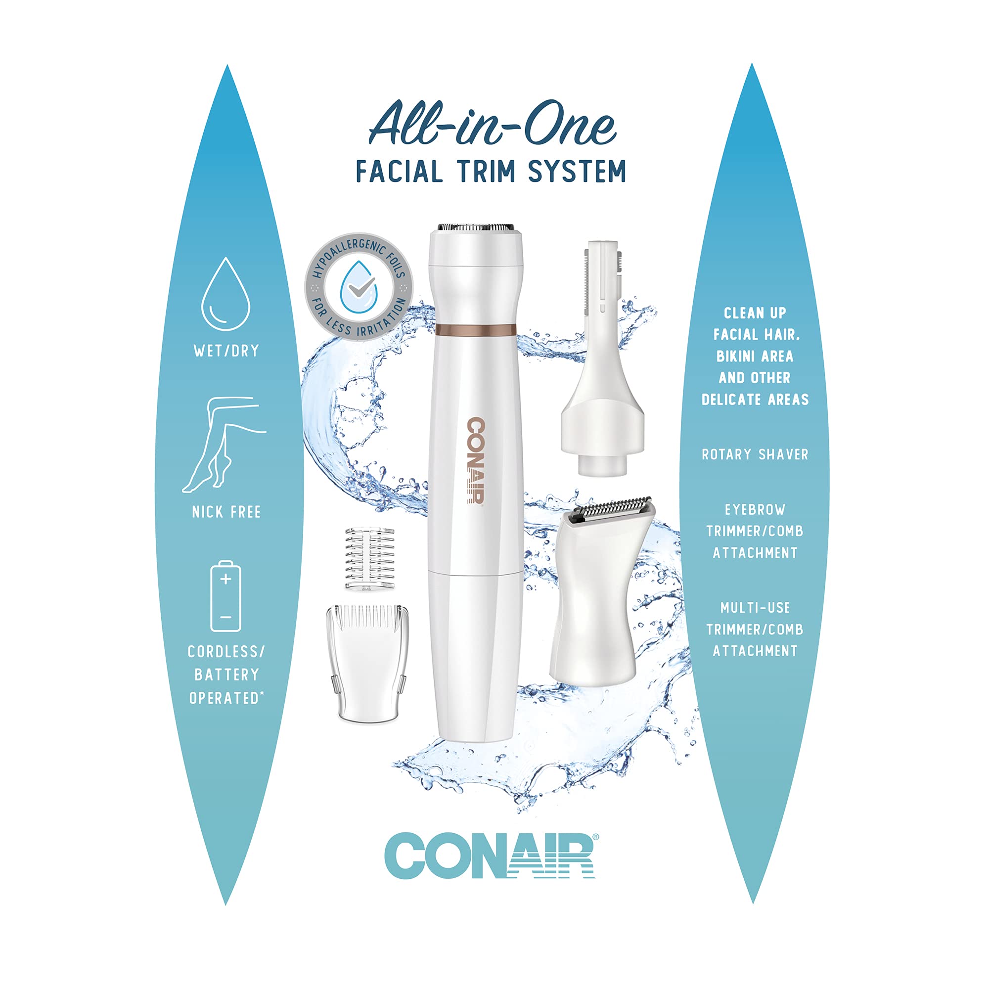 Conair All-In-1 wet/dry use for in-shower grooming.