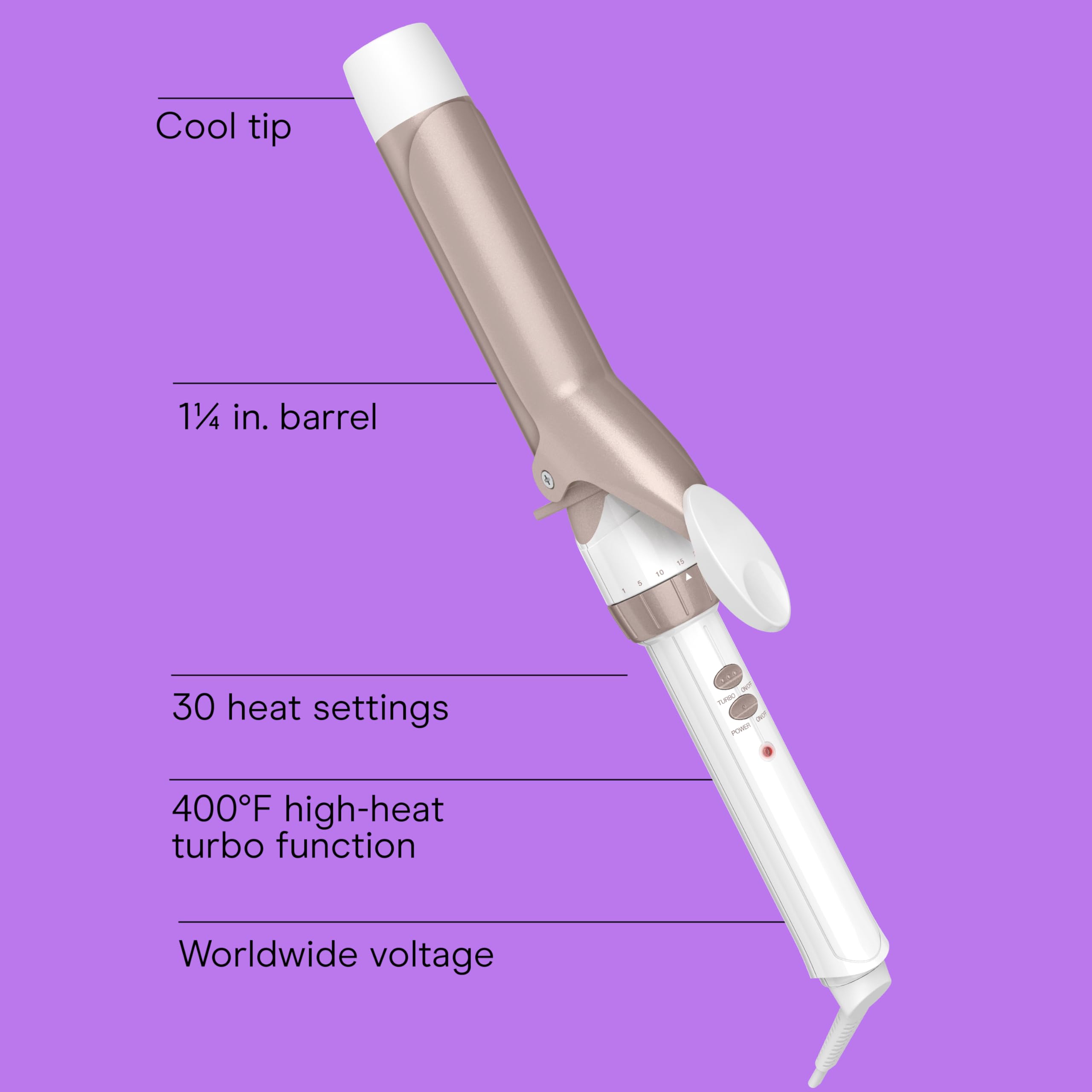 Ceramic plates provide even heat for smooth, uniform curls on the Conair iron