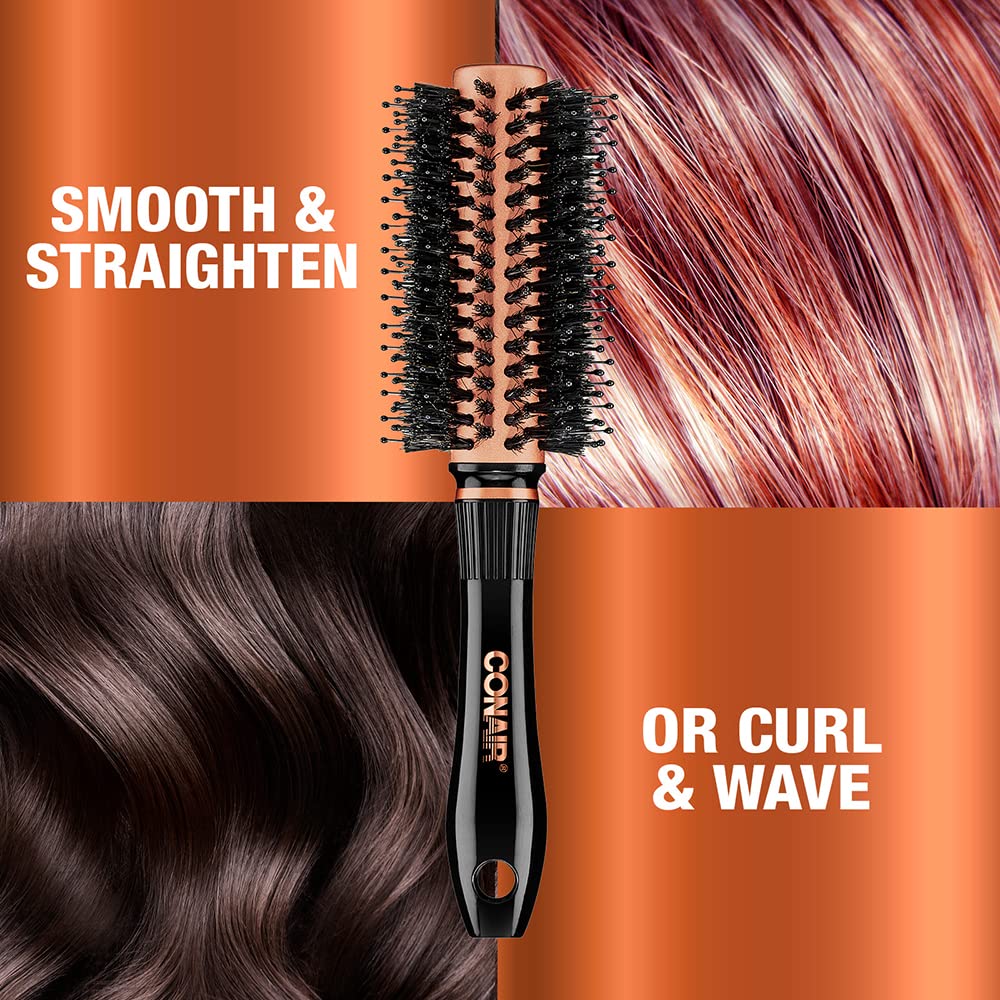 Conair Copper Collection round hair dryer brush copper barrel promotes even heat distribution during styling.