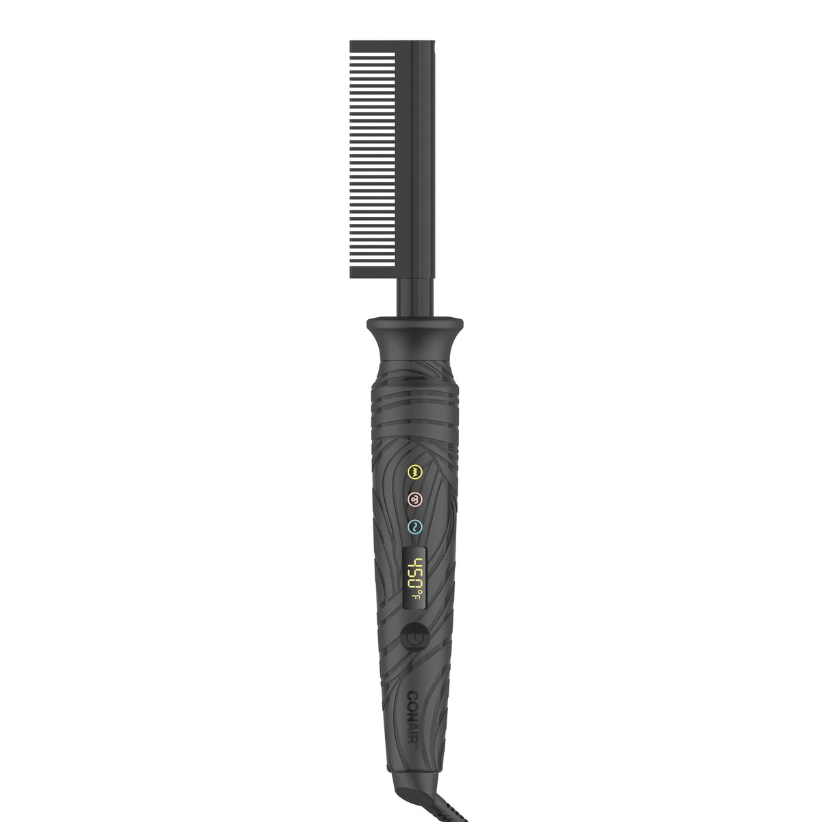 Conair Curl Collective ceramic pressing comb close to roots for silky straightening and flyaway control.