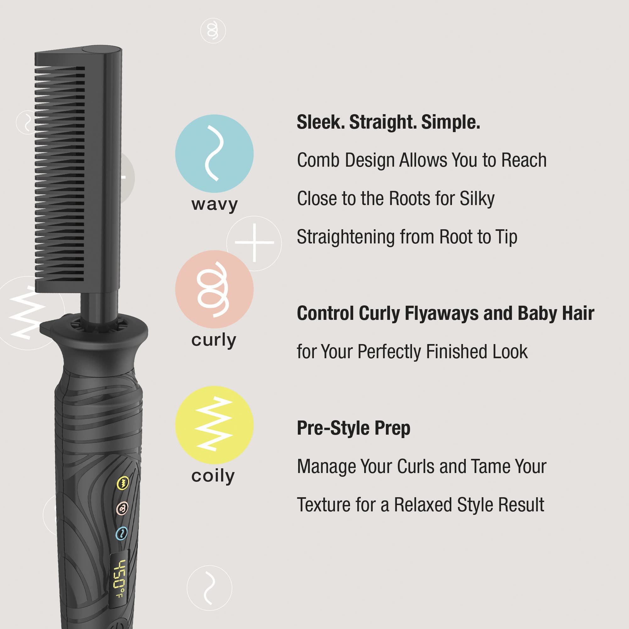 Conair Curl Collective ceramic pressing comb with adjustable heat settings tailored to your hair type.