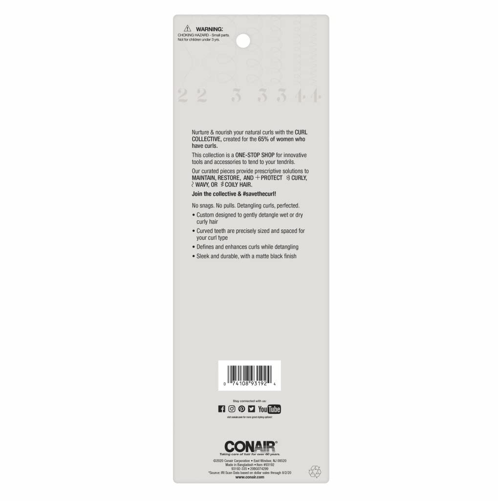 Conair Curly Hair Comb Black and Pink close-up of handle and teeth spacing for curl definition.