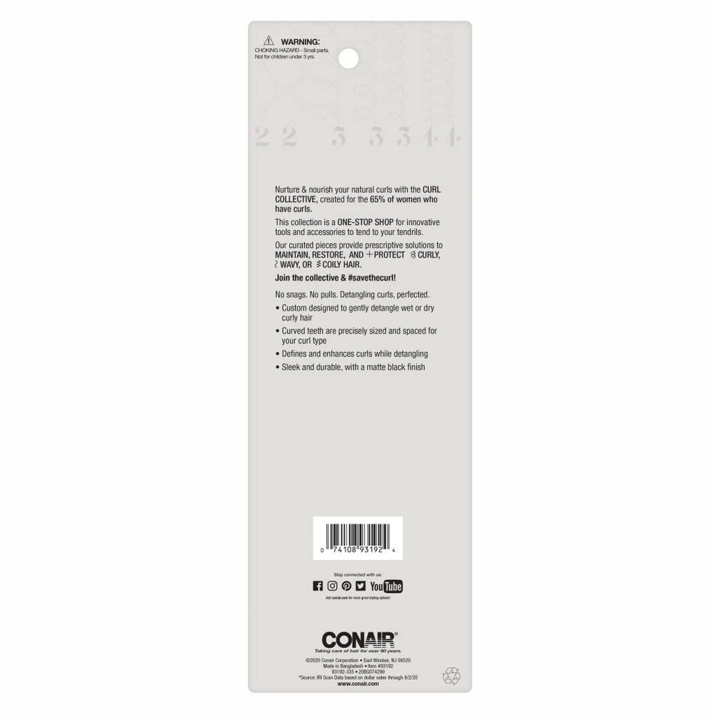 Conair Curly Hair Comb Black and Pink close-up of handle and teeth spacing for curl definition.