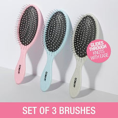 Conair detangling brush set 3-pack blue eases detangling on wet or dry hair.
