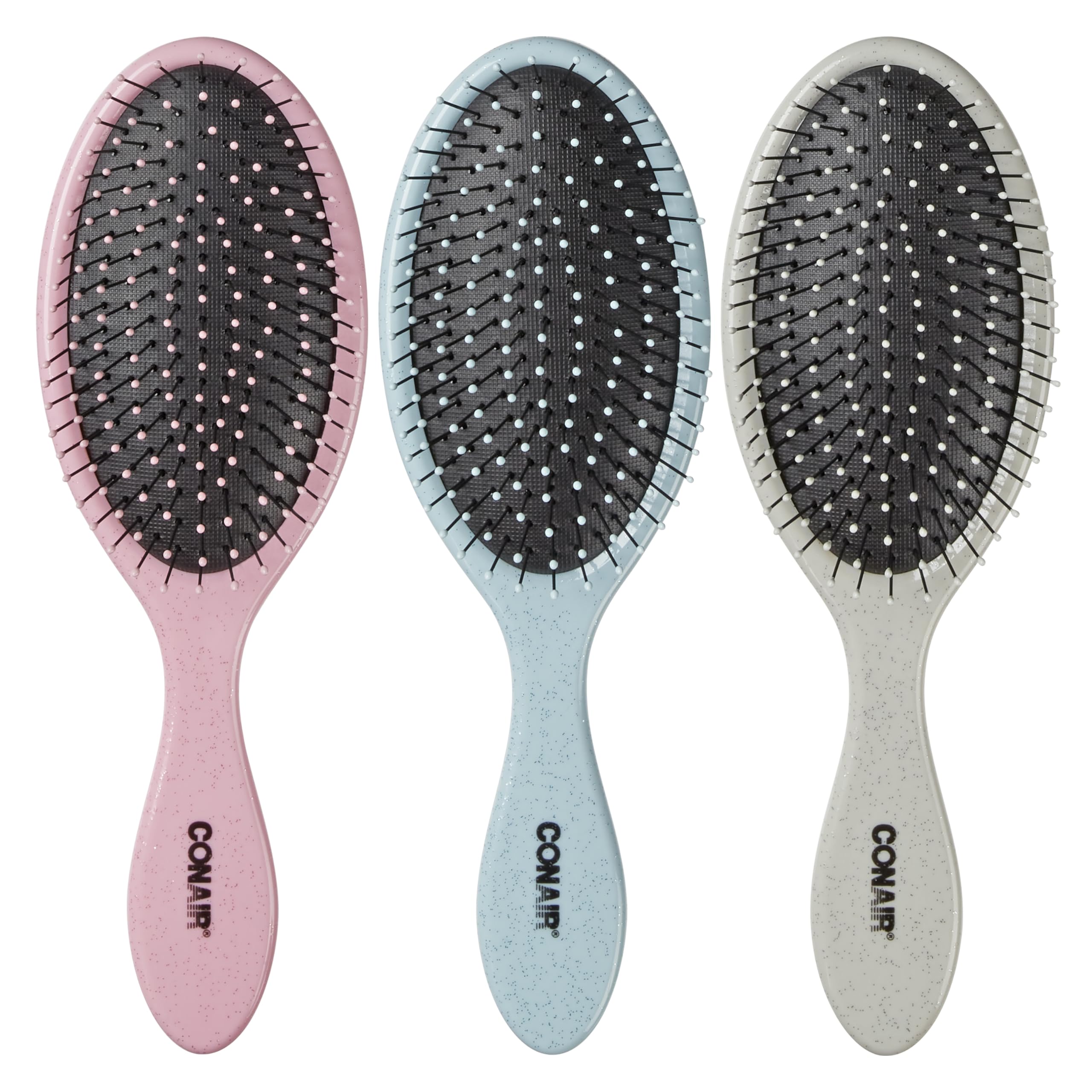 Conair detangling brush set 3-pack glitter silver glides through knots with ease.