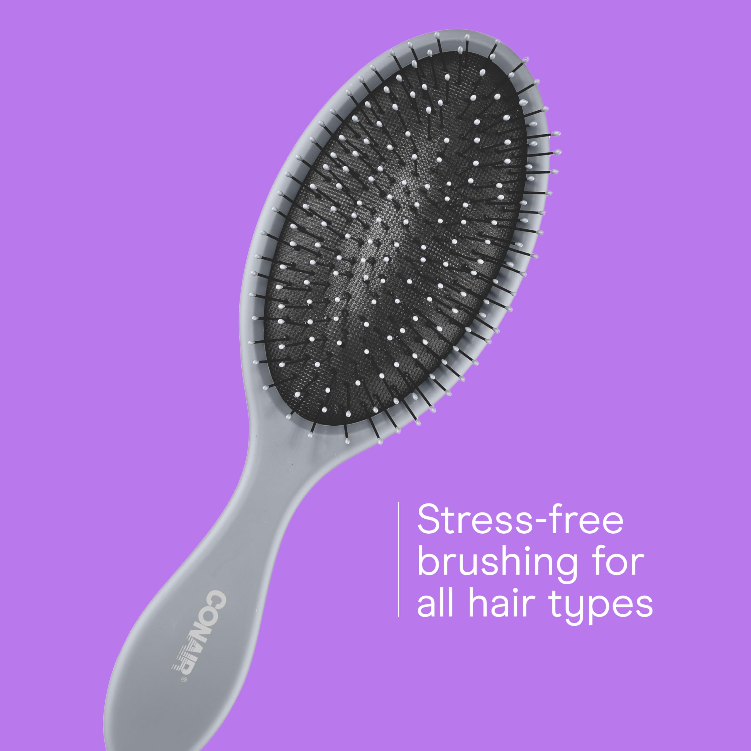 Conair detangling brush set closeup highlighting ball-tipped bristles for scalp comfort