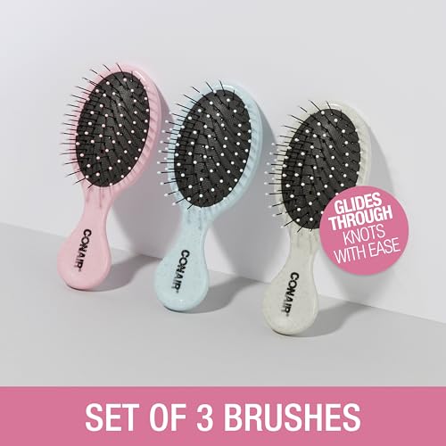 Conair Detangling Mini Brush set blue, soft bristles glide through curls without snagging.