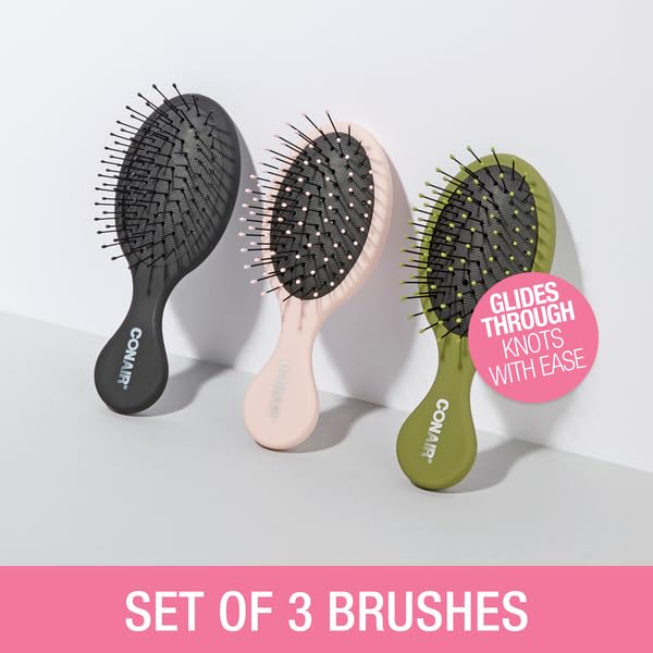 Conair Detangling Mini Brush Set bristles closeup with ball tips for gentle glide.