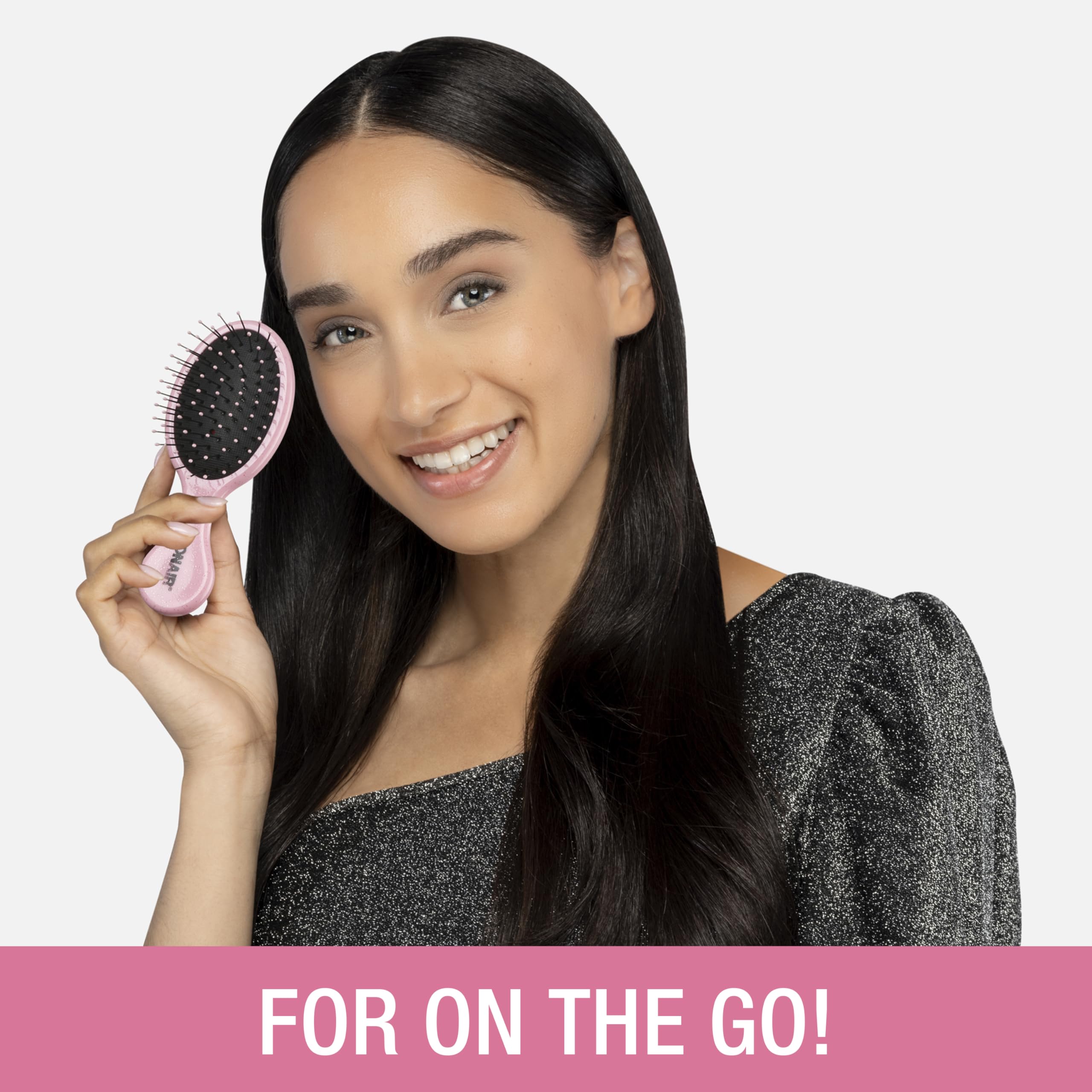 Conair Detangling Mini Brush set in pink, fits in bags for quick detangle after gym.