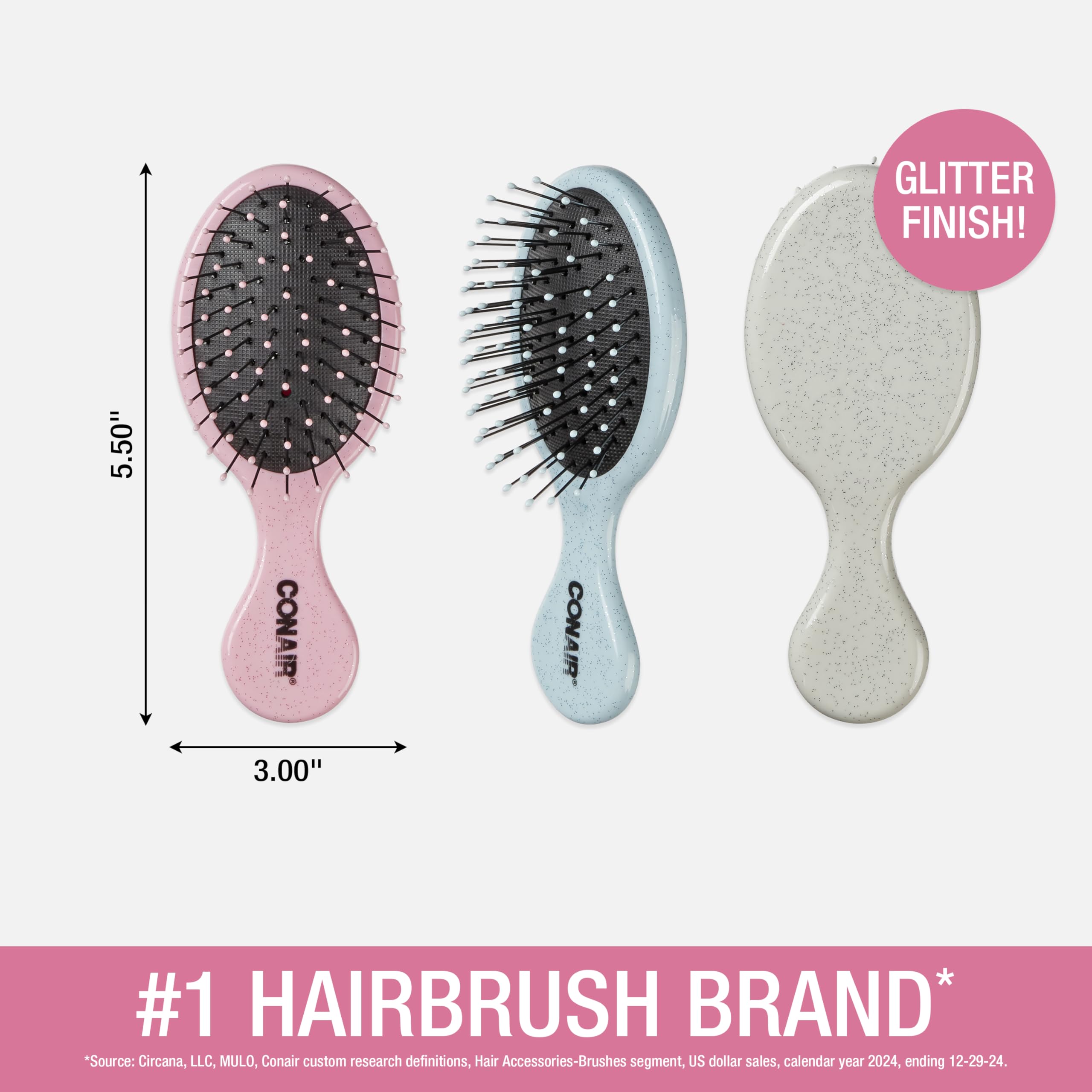 Conair Detangling Mini Brush set blue, gentle glide for kids' hair.