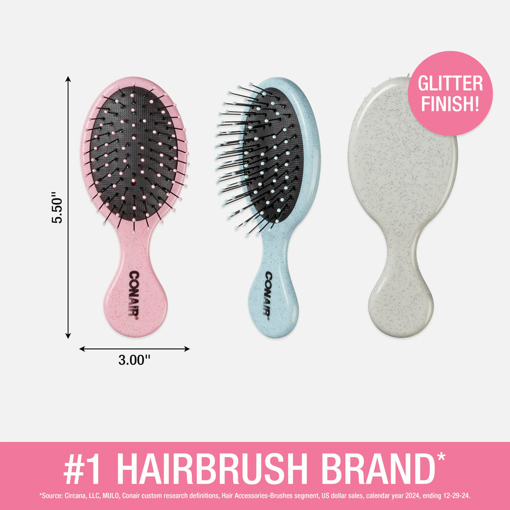Conair Detangling Mini Brush set blue, gentle glide for kids' hair.