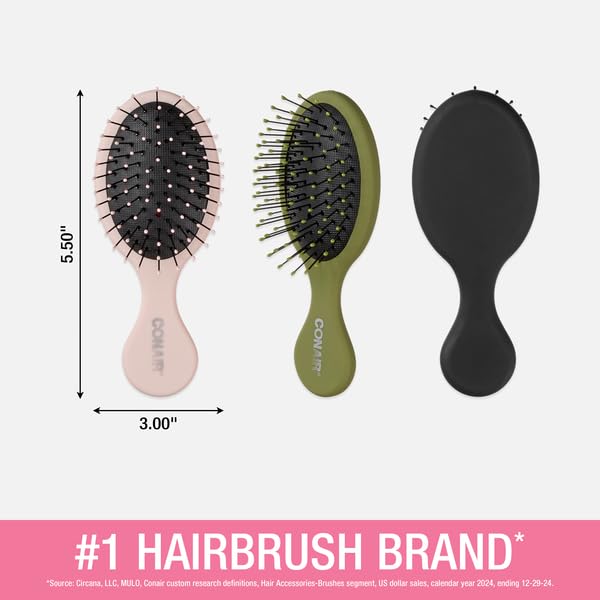 Conair Detangling Mini Brush Set packaging shot highlights versatile travel kit.